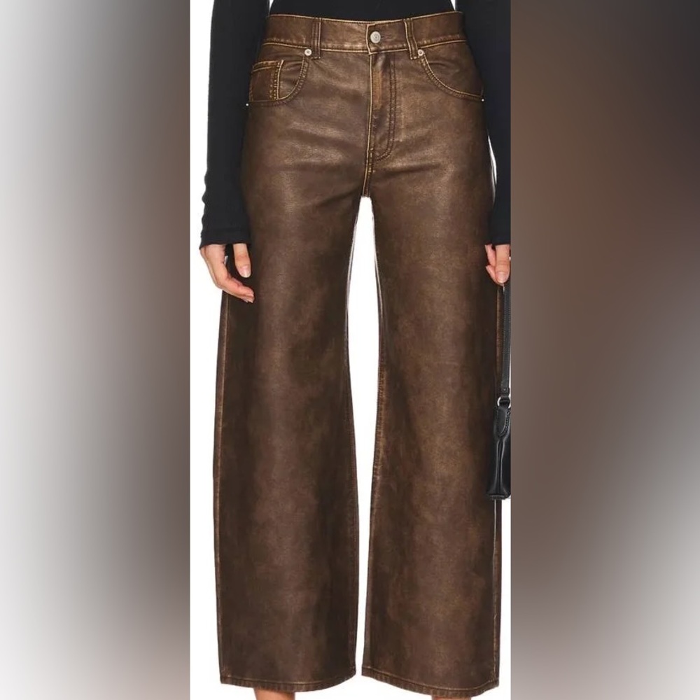 Free People Vegan Leather Bronze Wide Leg Pants